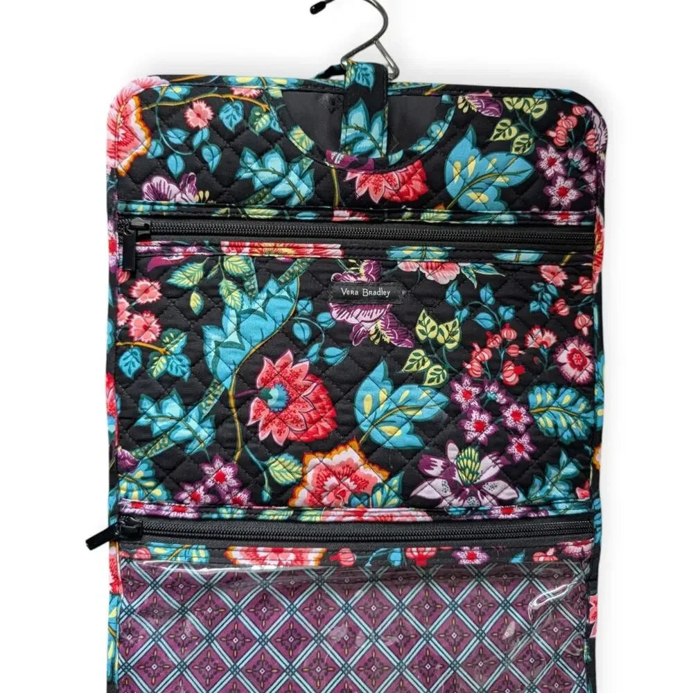Vera Bradley Iconic Travel Hanging Organizer Vines Floral Print Black Green